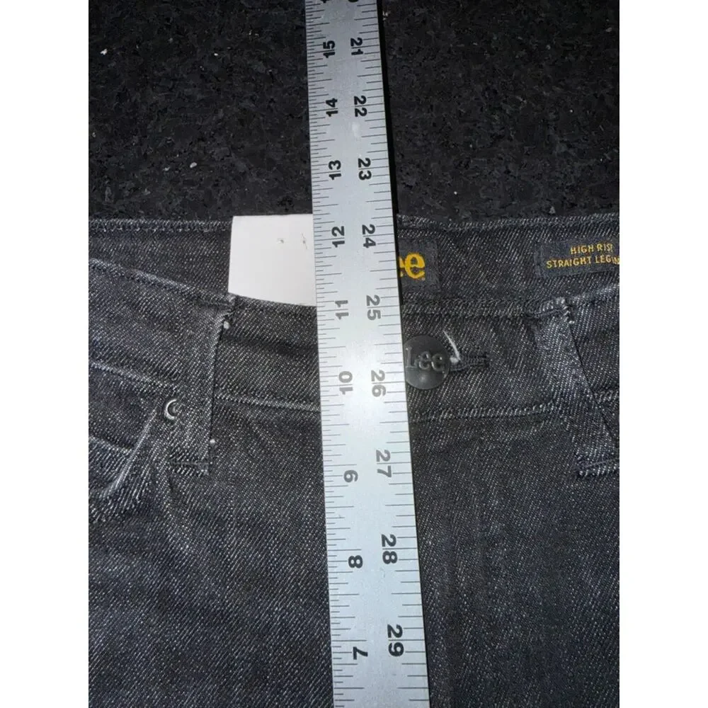 NEW LEE Vintage Modern Washed Black Denim High Rise Straight Ankle Jeans SZ 26